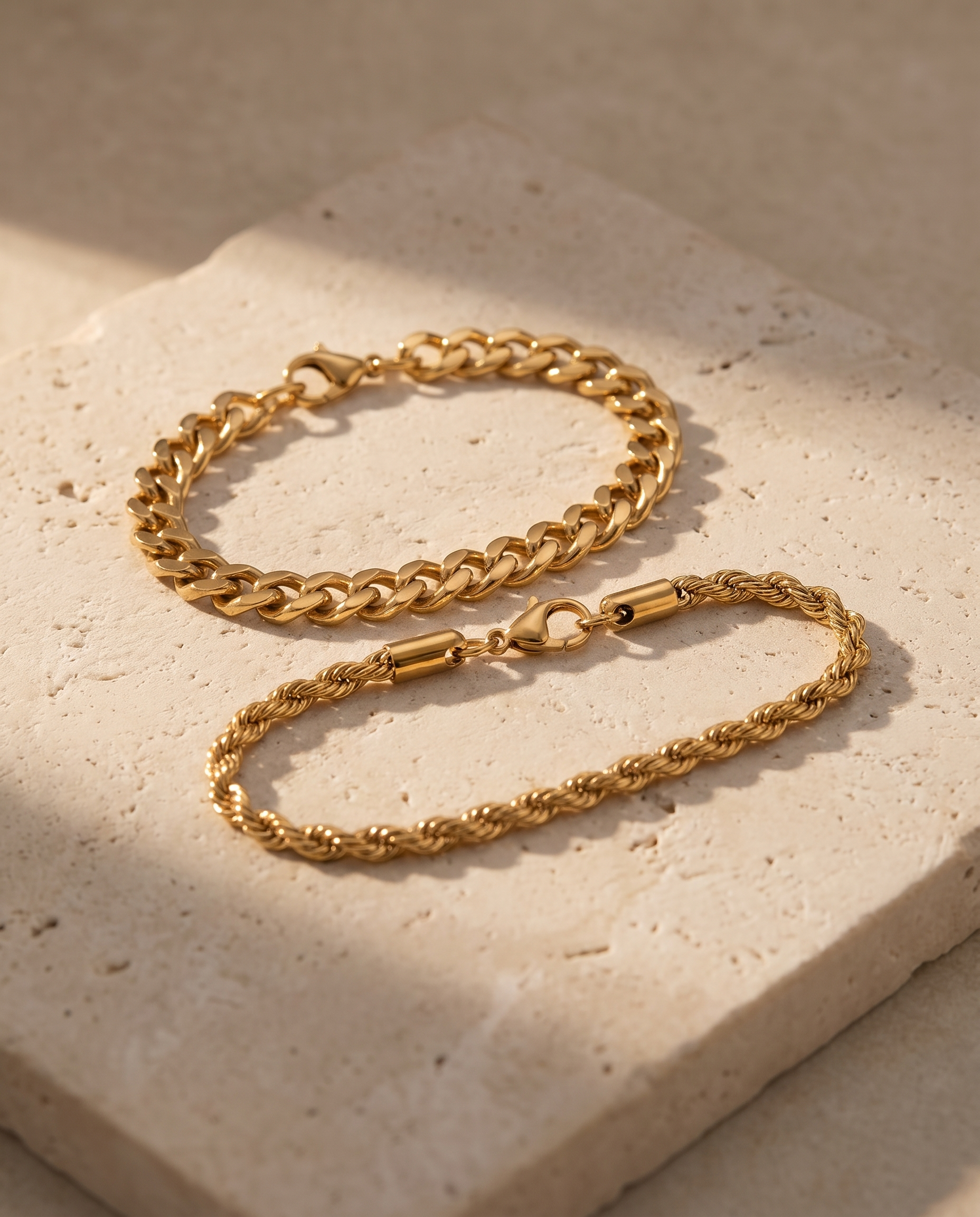 Sablon Stack in gold on a pale limestone slab